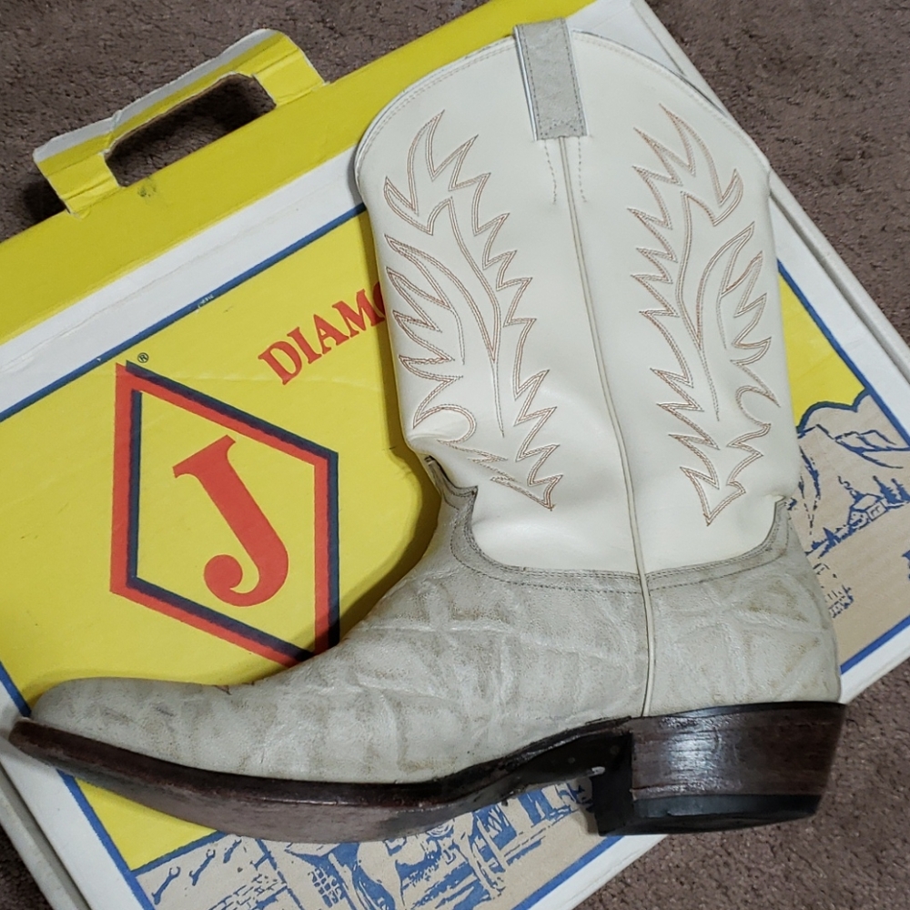 Vintage justin diamond j bone white cowboy boots